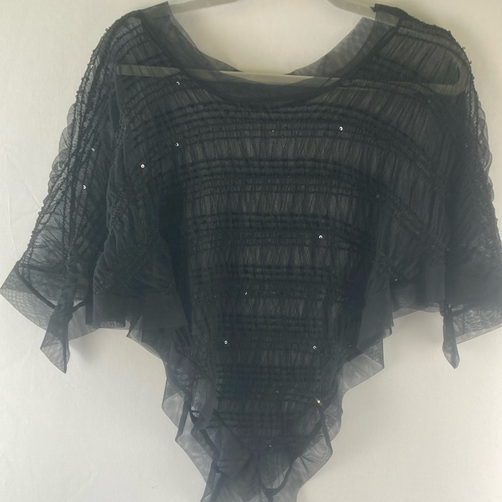 Unique, sheer black cover-up top with sequins